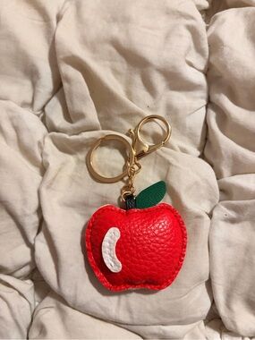 Anthropologie Red Apple Leather Bag Charm Keychain